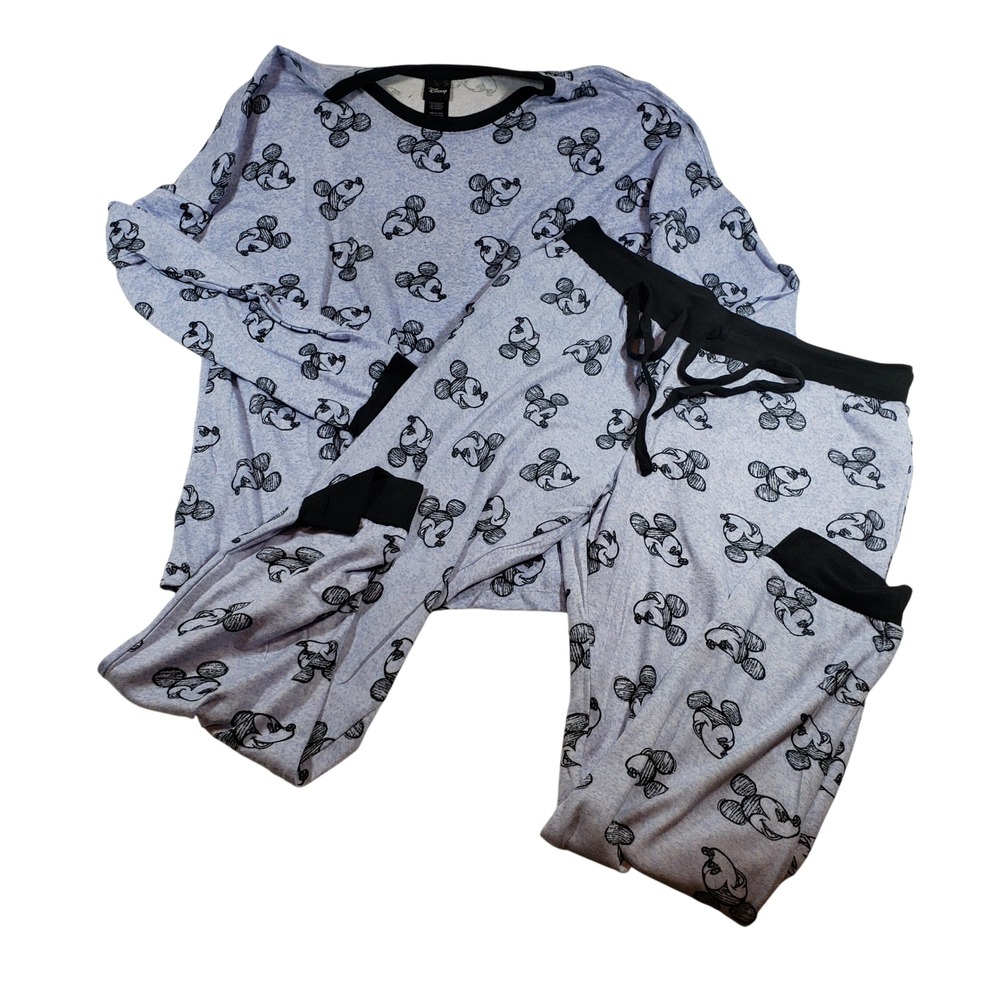Disney Mickey Mouse Pajama Set Sleepwear Long Sleeve Pants Blue‎ Size Medium